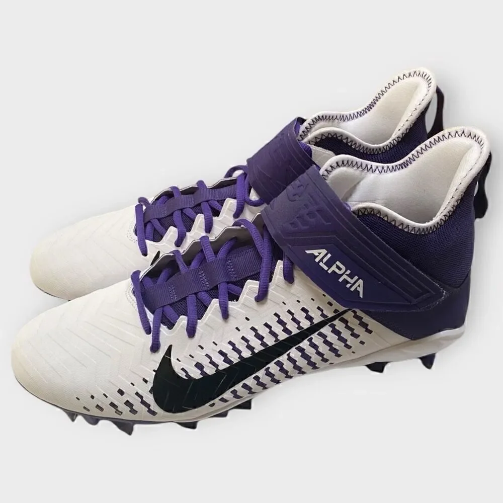 Nike Alpha Menace Pro 2 Mid White Purple Football Cleats BV3945-104 Mens Size 12